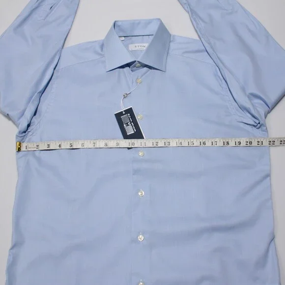 Eton NWD Dress Shirt Size 39 15.5 Contemporary Roughly Solid Blue 100% Cotton - Picture 4 of 12